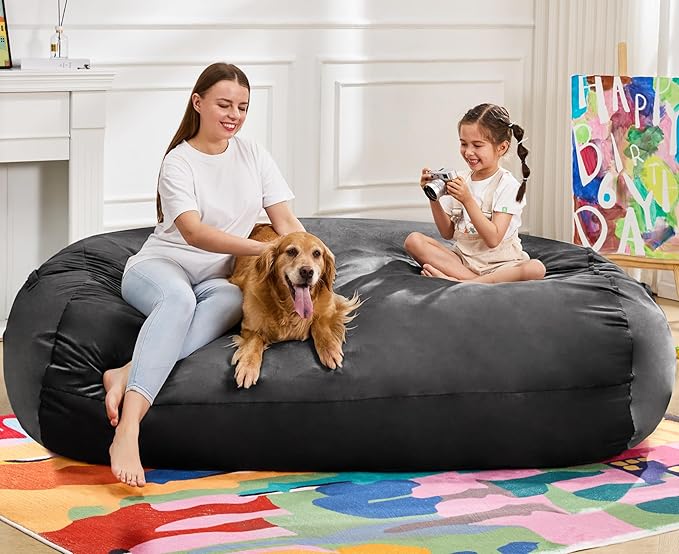 Hobestluk 6FT Bean Bag Chair Large Beanbag Lounger with Removable Cover Adult Bean Bag Chair with Portable Handle Desgin for Living Room Bedroom (Black, 6FT)
