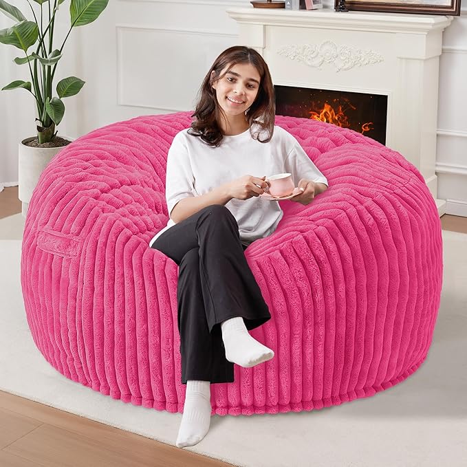 Homguava 3 FT Bean Bag Chair,3' Big Bean Bag,Large Bean Bag Chairs for Adults with Memory Foam Filled,Comfy Beanbag Chairs Soft Bean Bag Sofa with Dutch Corded Plush Cover-Pink