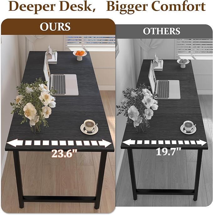 47 X 23.6 inch Computer Desk, Office Desk with Deeper & Thicker Desktop, Modern Simple Study Table with Sturdy Metal Frame & Large Legroom, Study Writing Work Desk for Home Office, Bedroom