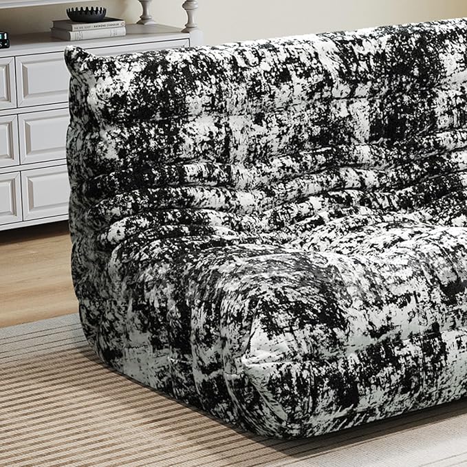 Selyteramy 3 Seat Oversized Bean Bag Chairs for Adults, Memory Foam Fireside Beanbag Couch, Comfy Bean Bag Lounger Lazy Sofa for Living Room, Bedroom, Playroom, Black Multi