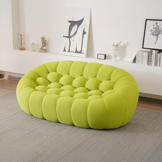 JACH 78.74'' Modern Bubble Sofa, Comfy Upholstered Loveseat Couch, Lazy Floor Curved Couch, 3D Honeycomb-Shaped Leisure Sofa for Living Room, Apartment, Small Space, Fluorescent Green