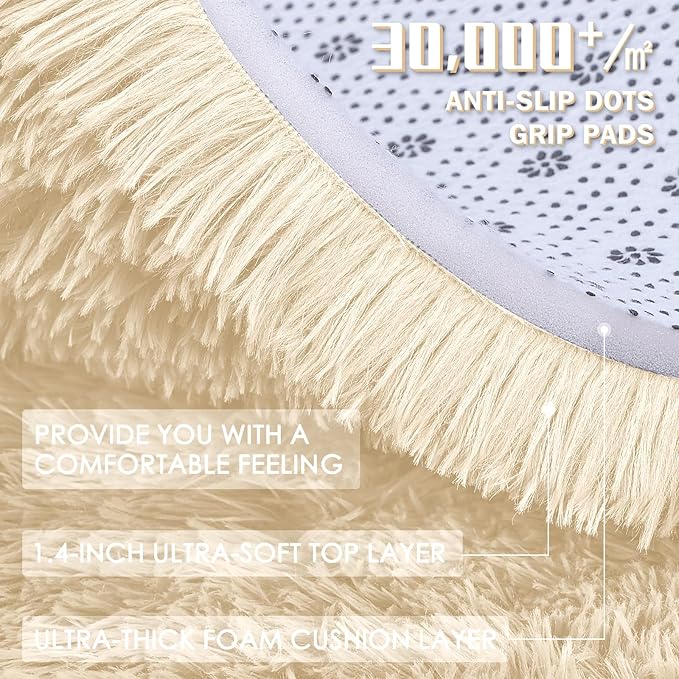 OLANLY 9x12 Machine Washable Large Area Rugs for Living Room, Bedroom, Soft Fluffy Shaggy Bedside Rug, Indoor Floor Carpet for Kids Girls and Boys, Dorms, Nursery, Home Decor Aesthetic, Cream