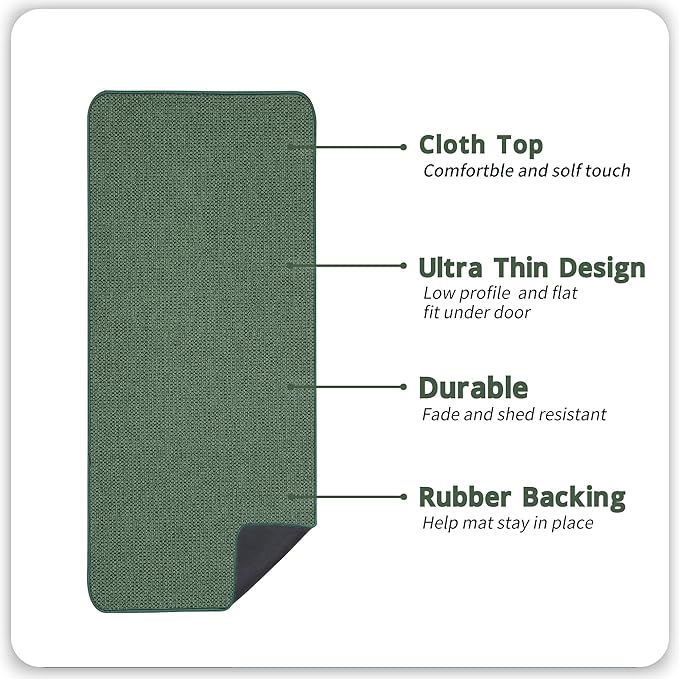 Bath Mat,Ultra Thin Bathroom Runner Rugs,Large Bath Mats for Bathroom,Quick Dry,Non-Slip,Machine Washable,Low Pile,Bath Rug,Shower Outside,Sink,Home Decor Accessories.Green,1'9"x3'11"（21x47inch）