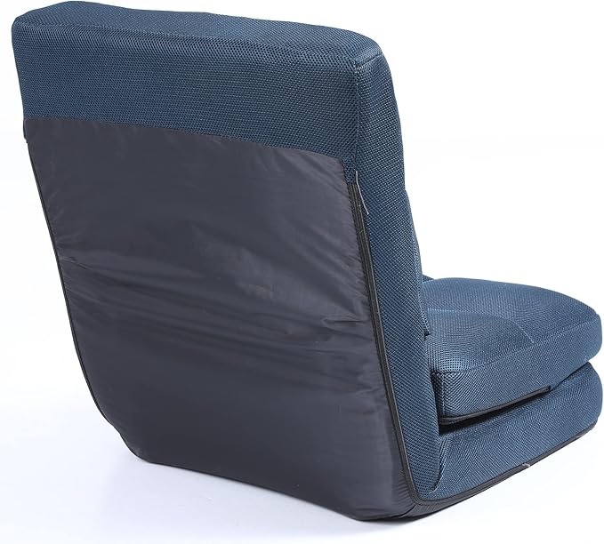 Indoor Chaise Lounge Sofa, Floor Chair with Back Support for Adults, 14 Angle Adjustment Recliner Chair, Folding Floor Lounger with Pillow 8823(Blue-2)
