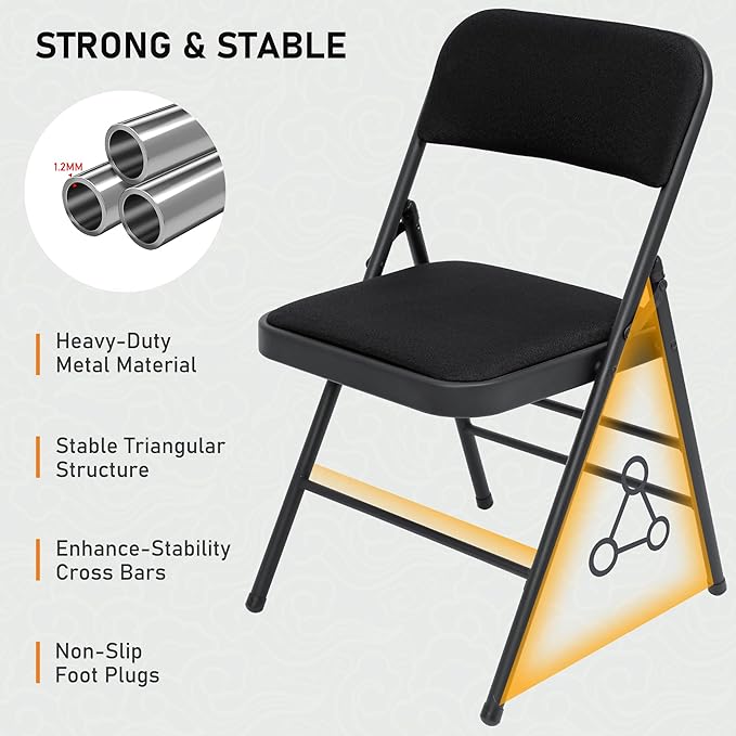 SEALAMB 30 Pack Padded Folding Chairs, Durable Metal Folding Chairs with Fabric Seat & Back for Home Office Wedding Party Events, 350lb Capacity (Black-Fabric, 30 Pack)