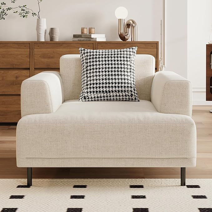 Mid-Century Modern 40.55" Wide Fabric Loveseat Sofa, Small Comfy Reading Chair for Living Room Bedroom, Ideal for Small Spaces, Beige Couch