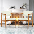 LSSPAID Mid Century Dining Chairs Set of 2, Beige Linen Fabric Upholstered Armchair with Wooden Handrail, Comfy Backrest Modern Kitchen Chairs for Bedroom Living Room Dining Room