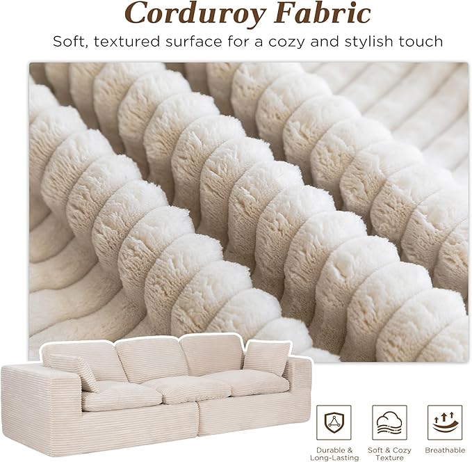 Esright 110" Oversized Sofa for Living Room, Cloud Boneless Couch with Fluffy Seat Cushions, 3 Seater Upholstered Floor Sofa, No Assembly Required, Beige