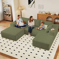 96" U-Shape Cloud Couch, Modern Modular Sectional L-Shape Sofa with Ottoman, Corduroy Upholstered Couches Deep Seat Sleeper Chaise Longue for Living Room, No Assembly Required(Green, Left Facing)