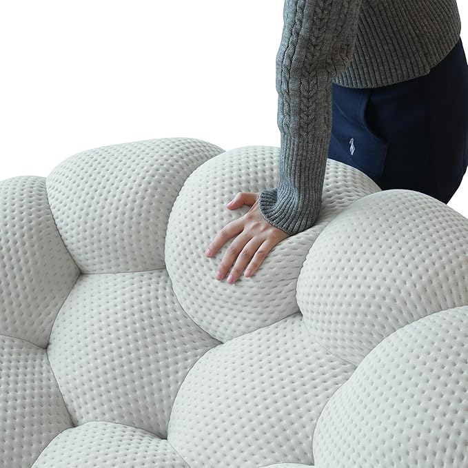 JACH 49.21'' Modern Lazy Floor Sofa, Oversized Bubble Couch Chair, Upholstered Mesh Fabric Bubble Sofa, 3D Honeycomb Shape Curved Couch for Living Room/Office/Apartment/Small Space (Light Grey)