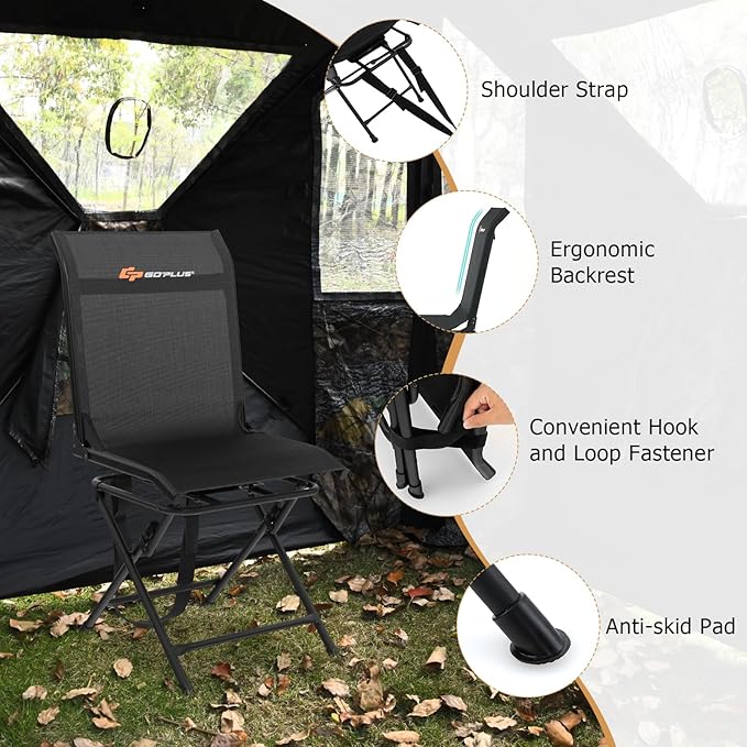 Goplus Hunting Chair, 360° Swivel Hunting Blind Chair with Carrying Strap, 330LBS Capacity, Folding Silent Deer Hunting Chair, Portable Ground Blind Chair for Fishing Camping, No Assembly