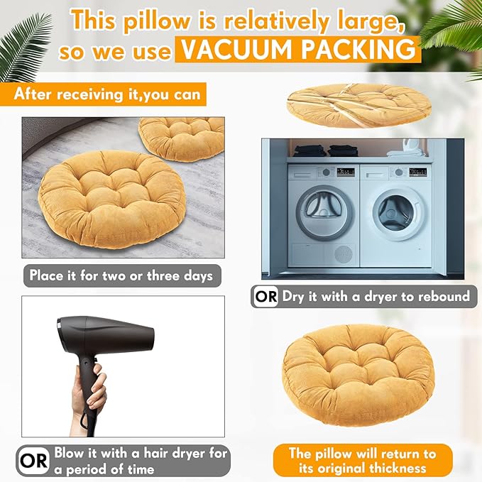 Jerify Floor Pillow Cushions 22 x 22 Inch Round Square Large Meditation Floor Pillow for Classroom Adult Meditation Picnic Party Cushion for Seating Gift Christmas(Round,Yellow,6 Pcs)