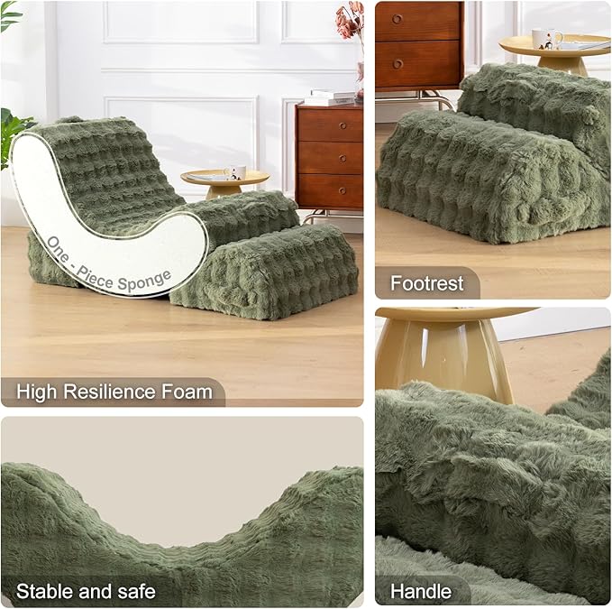 Gaint Bean Bag Chairs for Adults, Beanbag Lounge Filled with Memory Foam, Adjustable Angle, Velvet Fabric, with Detachable Footrest for Bedroom, Living Room and Nursery(Green)