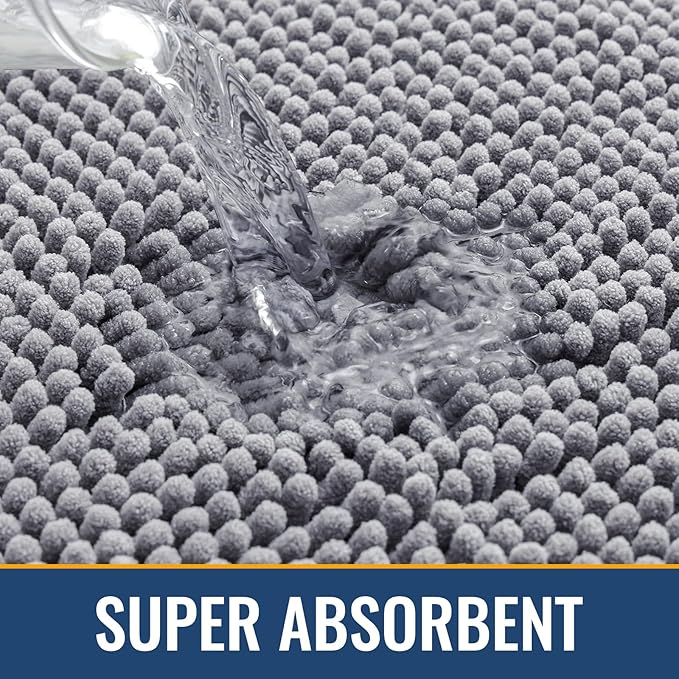 Arotive Bathroom Rugs 59x35, Extra Soft Absorbent Shaggy Chenille Bath Rugs, Machine Washable Rubber Backing Non-Slip Bath Mats for Bathroom Floor Tub and Shower, Home Decor Accessories, Grey