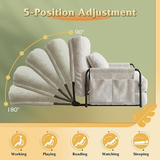 WLIVE Futon Sofa Bed Couch with Adjustable Backrest, Bean Bag Chairs for Adults, Floor Couch with Armrest, Pillow, Low Profile Floor Seating for Living Room, Reading, Bedroom, Single, Beige