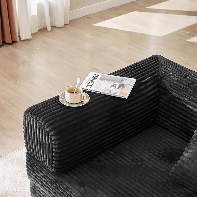 AUGOP Boneless Couch Folding Couches for Living Room Sofa, Futon Sofa Bed with Sleeper Sofa, Futon Couch with Fixed-Shape Oversized Corduroy Upholstered (Black, 81 Inches)