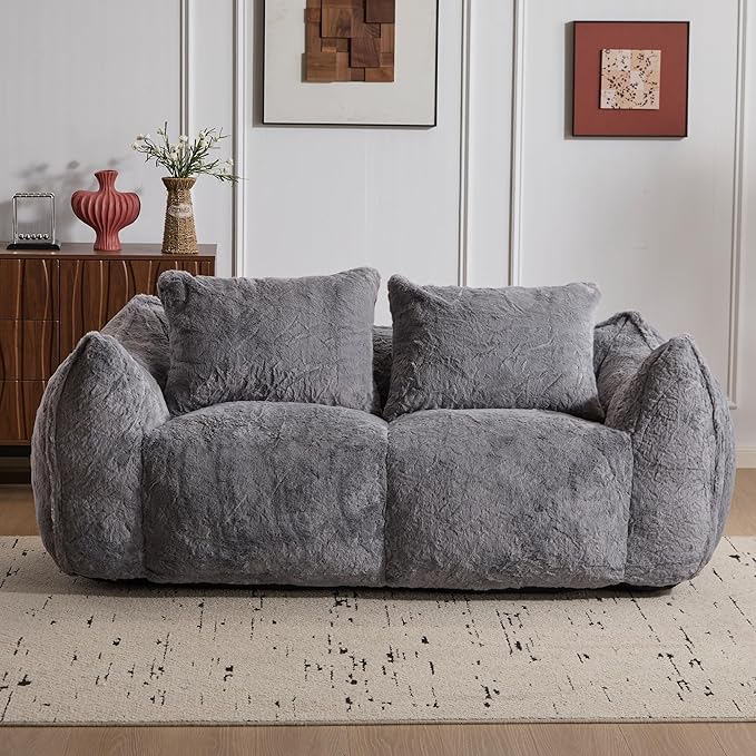 KEIKI Giant Bean Bag Couch for Adults, Oversized Loveseat, 2 Seater Fireside Chair, Comfy Lazy Floor Sofa, Cozy Reading Chair with Pillows for Living Room, Bedroom, No Assembly Required