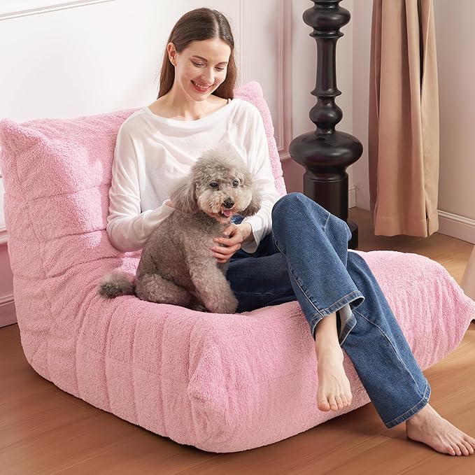 Bean Bag Chair Big Sofa Beanbag Chair for Adults Fireside Chair Bean Bag Lounger with Memory Foam Filled for Home,Apartment or Gaming Venue(Pink Teddy)