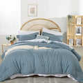 weigelia 5PCS Twin Comforter Set Microfiber Comforter Dusty Blue Comforter Sets for Women and Men Reversible Bed Set Ultra Soft All Season（Comforters, Flat & Fitted Sheets, Pillowcases & Shams）