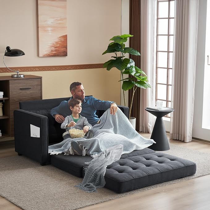 VINGLI Upgraded Loveseat Sleeper, 53.5" W 83" L Convertible Sofa Bed Couch Futon Couches for Living Room, Folding Couch Bed for Small Spaces, Fold Out Floor Gaming Sofa Bed for Basement, Black