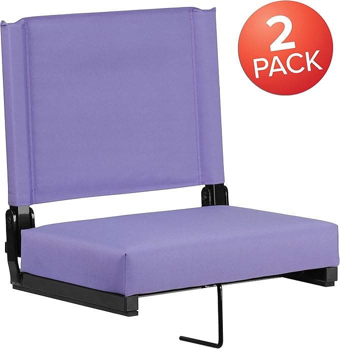 Flash Furniture Grandstand Portable Stadium Seats for Bleachers or Benches, Folding Padded Stadium Chairs with Handle, Pack of 2, 500 lb. Weight Capacity, Purple