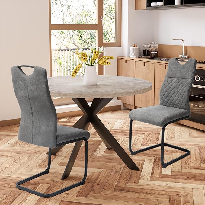 Dining Chairs Set of 4, Modern Kitchen Dining Room Armless Upholstered Side Chairs Cushion Seat and Sturdy Metal Leg (4 Grey)