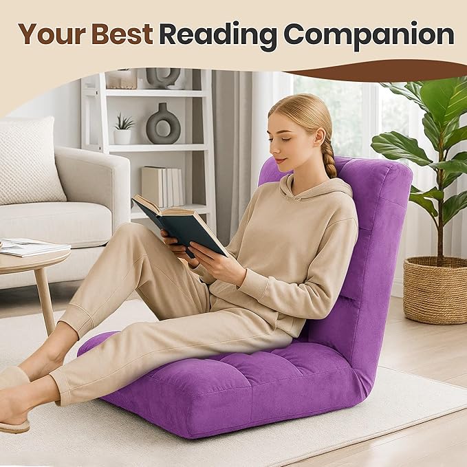 GARTMILAN Large Lazy Sofa, 24-inch Wide Plush Velvet Adjustable Floor Chair, 14-Position Armless Sofa(Purple)
