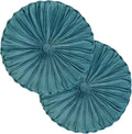 Teieas 2 Pcs Round Throw Pillows Decorative Pumpkin Velvet Boho Pleated Bed Pillows Back Support for Couch Chair Dorm Car 14.96'' (Lake Blue)