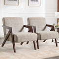 Bonzy Home Mid-Century Modern Accent Chair Set of 2 with Wood Frame, Upholstered Armchair for Bedroom & Living Room, Linen Fabric Cushion, Z-Shaped Armrest Design, Sturdy Lounge Chair