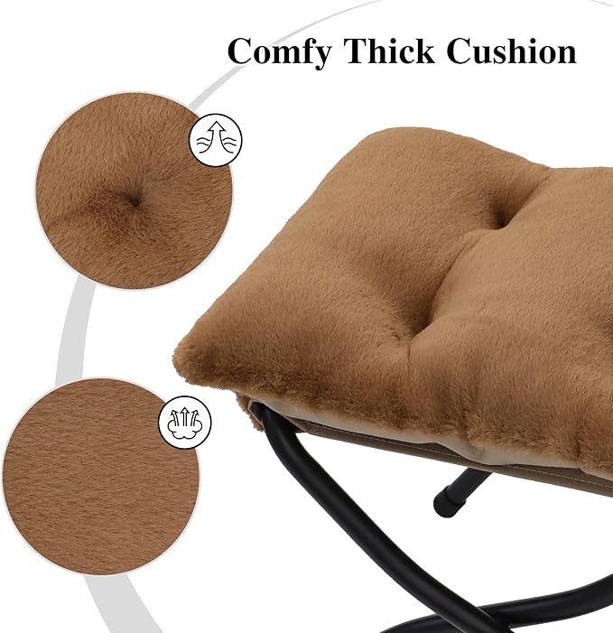 Mordchil HF 15"(H) Folding Ottoman, Set of 2, Foldable Footrest Stool, Small Foot Stool for Couch, Collapsible Foot Rest Ottoman for Sofa, Accent Padded Ottomans for Living Room, Bedroom, Brown