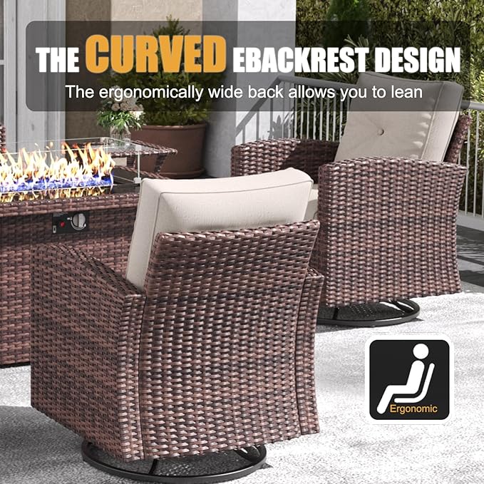 LayinSun 6 Pieces Patio Furniture Set with Swivel Chairs, Rattan Wicker Rocking Glide Chairs with Coffee Table Conversation Set