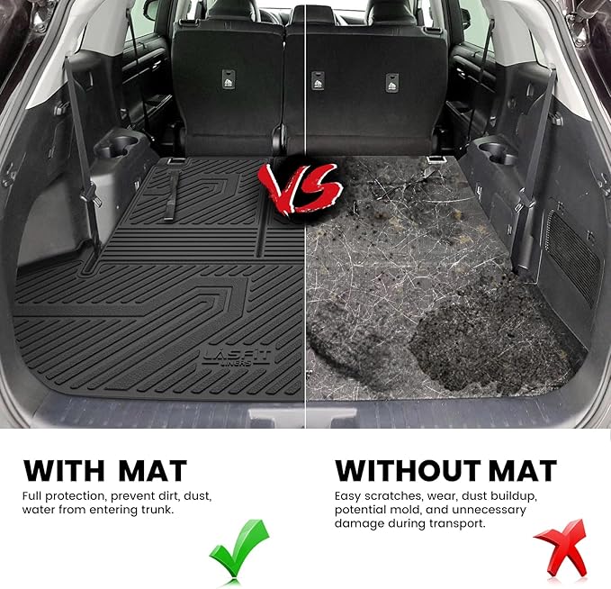 LASFIT Cargo Mat for Toyota Highlander 2026-2020, All Weather TPE Custom Fit Cargo Liner for Highlander Accessories, 2025 Highlander Trunk&Backrest Mats(Fit Hybrid&Gas&7&8 Seats&8Without Subwoofer)