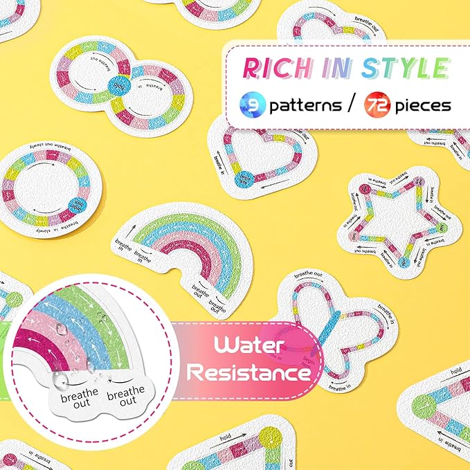 Gersoniel 72 Pcs Anxiety Sensory Stickers Strips Adhesive Textured Mental Health Calm Stickers Mindfulness Fidget Decals Stress Anxiety Relief Items for Therapy Office Desk Counselor(Cute Breathe)