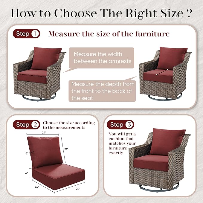 Luxury Outdoor Seat Cushion Set-24 x 24 x 6 Inch Outdoor Chair Cushions Set of 2 with Water Resistant & Removable Cover Outdoor Cushions for Patio Furniture Chair Sofa Couch