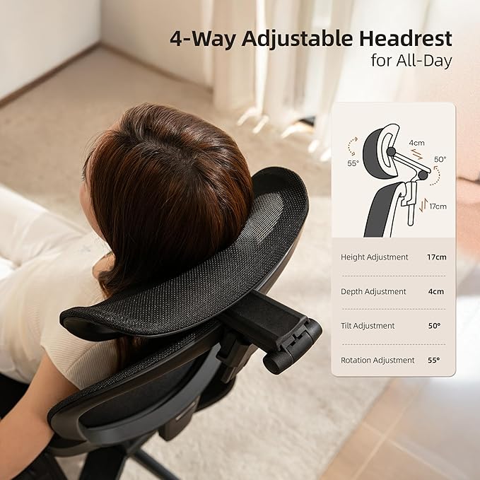 CabLady S2 Petite Ergonomic Office Chair for Women, Small Frame Desk Chair with Adjustable Lumbar, Headrest & Footrest, Space-Saving Flip-Up Armrests