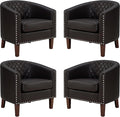 PrimeZone Barrel Chair, Comfy Accent Chair, Faux Leather Living Room Chairs Club Chairs with Cushion, Nailhead Trim and Diamond Mesh Backrest, Reading Chairs for Bedroom Waiting Room, 4PCS, Brown