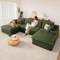 136" Cloud Modular Sectional Sofa with 1 Ottoman, Modern Upholstered Corduroy Couches, Comfort U Shaped Sofa for Living Room, Deep Seat Boneless Couch, No Assembly Required(Green,Left Facing Chaise)