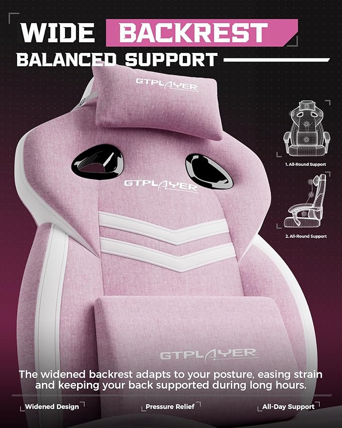 GTPLAYER Gaming Chair, Computer Chair with Footrest and Lumbar Support for Adults, 360°-Swivel Big & Tall Reclining Seat for Office or Gaming, Valentines Day Gift (Pink)
