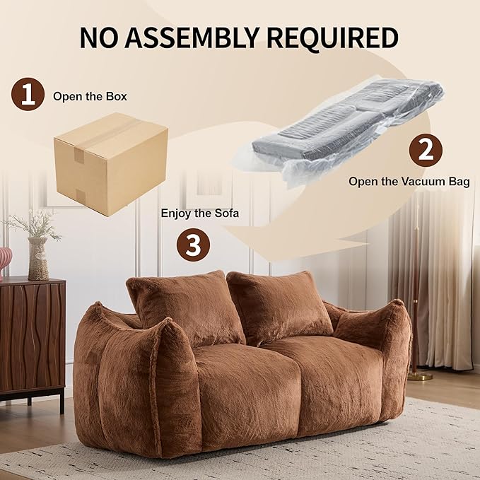 KEIKI Giant Bean Bag Couch for Adults, Oversized Loveseat, 2 Seater Fireside Chair, Comfy Lazy Floor Sofa, Cozy Reading Chair with Pillows for Living Room, Bedroom, No Assembly Required