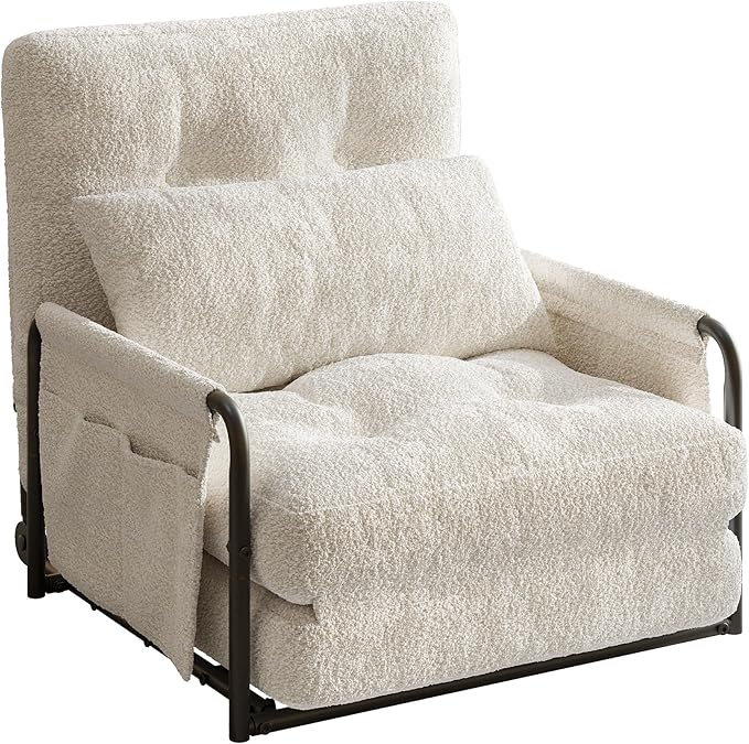 WLIVE Futon Sofa Bed Couch with Adjustable Backrest, Bean Bag Chairs for Adults, Floor Couch with Armrest, Pillow, Low Profile Floor Seating for Living Room, Reading, Bedroom, Single, Beige
