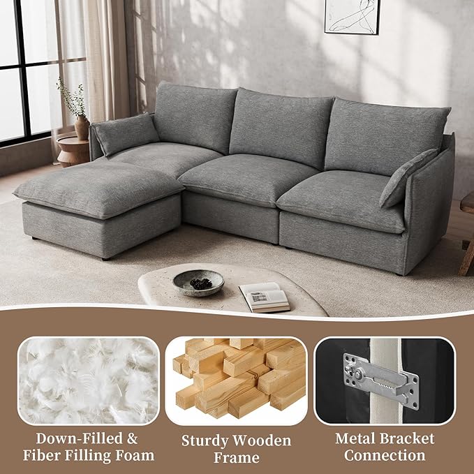 Gtilzria Waterproof Cloud Sectional Sofa for Living Room,High Backrest Down Filled Couch,5 Seater Oversized Modular V-Shaped Couches,Detachable Couch Covers,Dark Grey