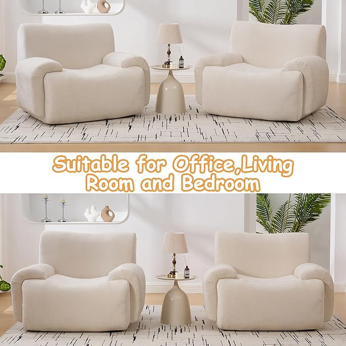Boneless Chair, 42" W Oversized Single Sofa Chair for Living Room, Chenille Cloud Comfy Chairs, Foam Couch Armchair for Bedroom, Apartment, Office. Reading, No Assembly(Beige)