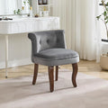 WUTUTUEE Velvet Vanity Chair with Back, Tufted Upholstered Vanity Stool with Solid Wood Legs, Mid Century Small Makeup Chair for Vanity, Accent Chair for Bedroom, Living Room, Grey