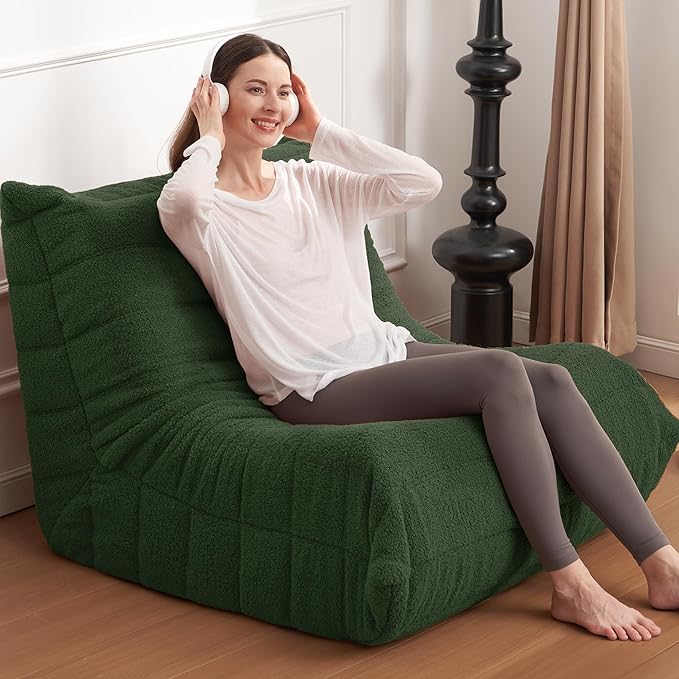Bean Bag Chair Big Sofa Beanbag Chair for Adults Fireside Chair Bean Bag Lounger with Memory Foam Filled for Home,Apartment or Gaming Venue(Green Teddy)