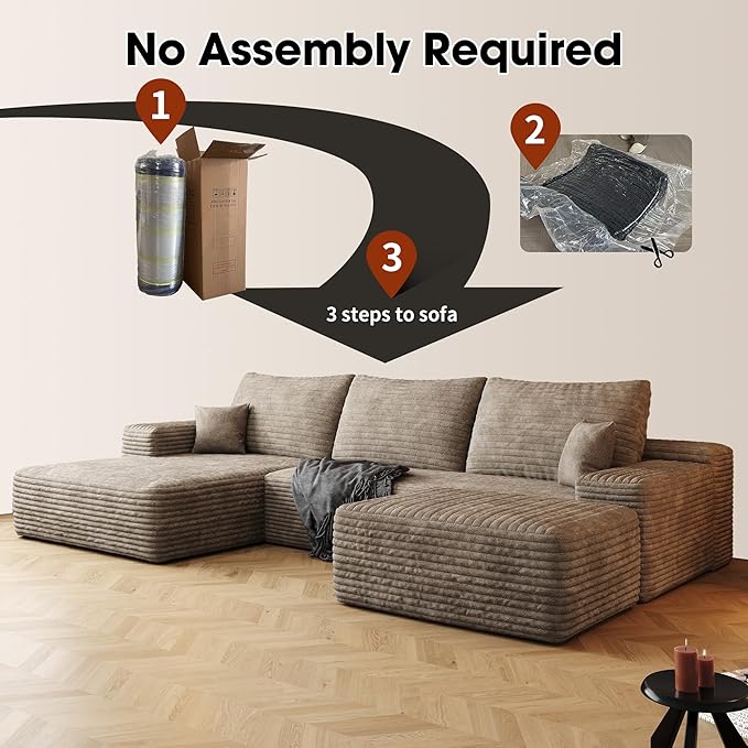 AUGOP 108" Sectional Couches for Living Room Modern Modular Sofa with L-Shape Couchs Upholstered Boneless Couch Deep Seat Sectional Couch with Chaise (Camel, Left Facing Chaise+2Seaters+1Ottoman)