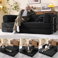 79" Convertible Sleeper Sofa Bed with Cylindrical Pillow, Corduroy Folding Mattress Couch with Fixed-Shape Frame, Floor Sofa Lounge Couch for Living Room Bedroom Lounge Studio (Black)