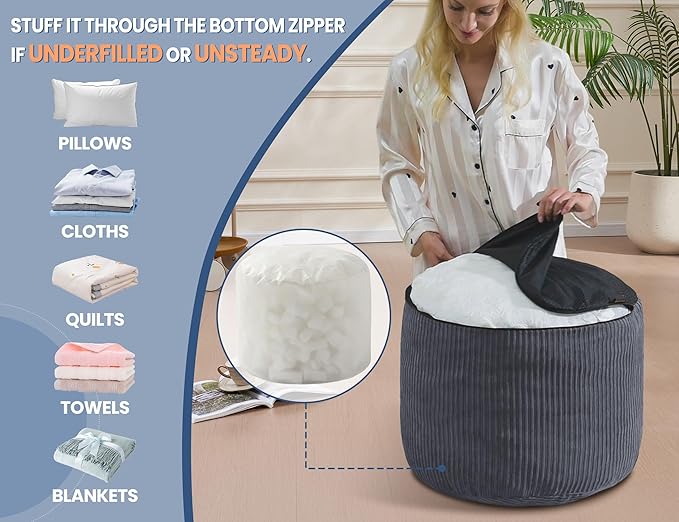 Pouf Ottoman Foot Stools with Foam Small Ottoman for Living Room Corduroy Ottomans Pouf 26x18 Floor Poufs Foot Rest for Chair Brown Hassocks and Ottomans