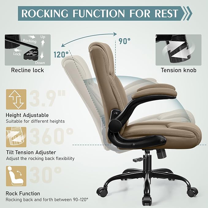 Leather Office Chair, PU Home Computer Desk Chairs with Ergonomic Back Support, 360°Swivel Free, Small Gaming Chair with Wheels and Adjustable Armrests, for Short People Use