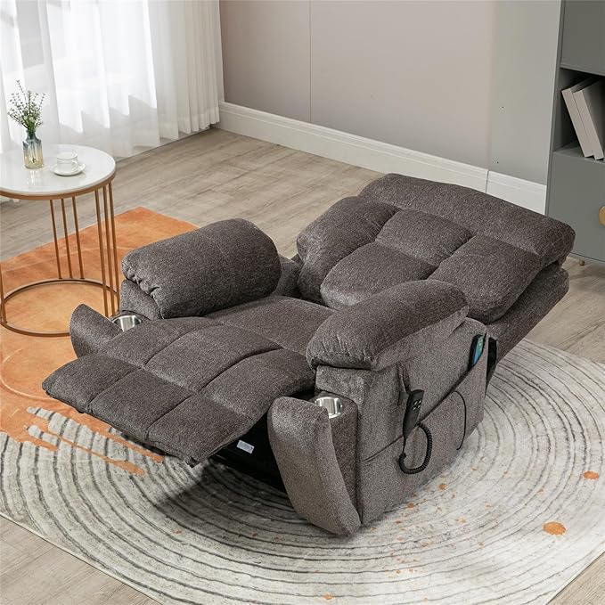 Oversized Lift Chair Heated Vibration Recliner with Massage and Hidden Cup Holder, Power Lift Recliner Chair for Elderly, Big Man 400lbs, Lay Flat Recliner Chairs Extra Wide for Sleeping