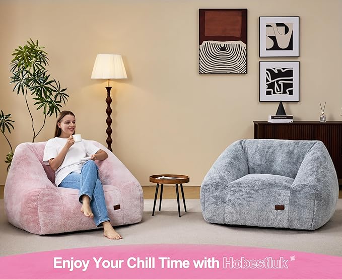 Hobestluk Bean Bag Chairs for Adults Giant Bean Bag Chair with Memory Foam Filling, Adult Beanbag for Bedroom, Living Room (Pink Two-Tone)